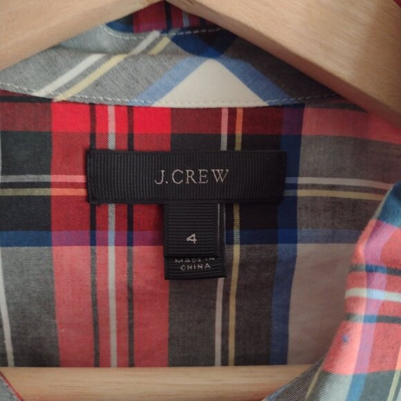 J Crew Womens Plaid Tartan Shirt 4 S Red White Festive Holiday Button Front Top - Picture 2 of 10